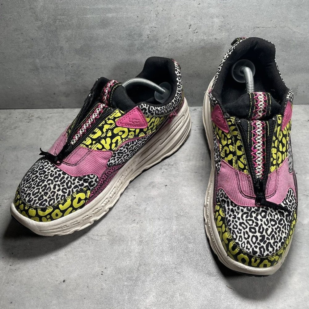 UGG CA805 Pink Zip Leopard Nubuck Leather Platform Sneakers Shoes Womens Size 12
